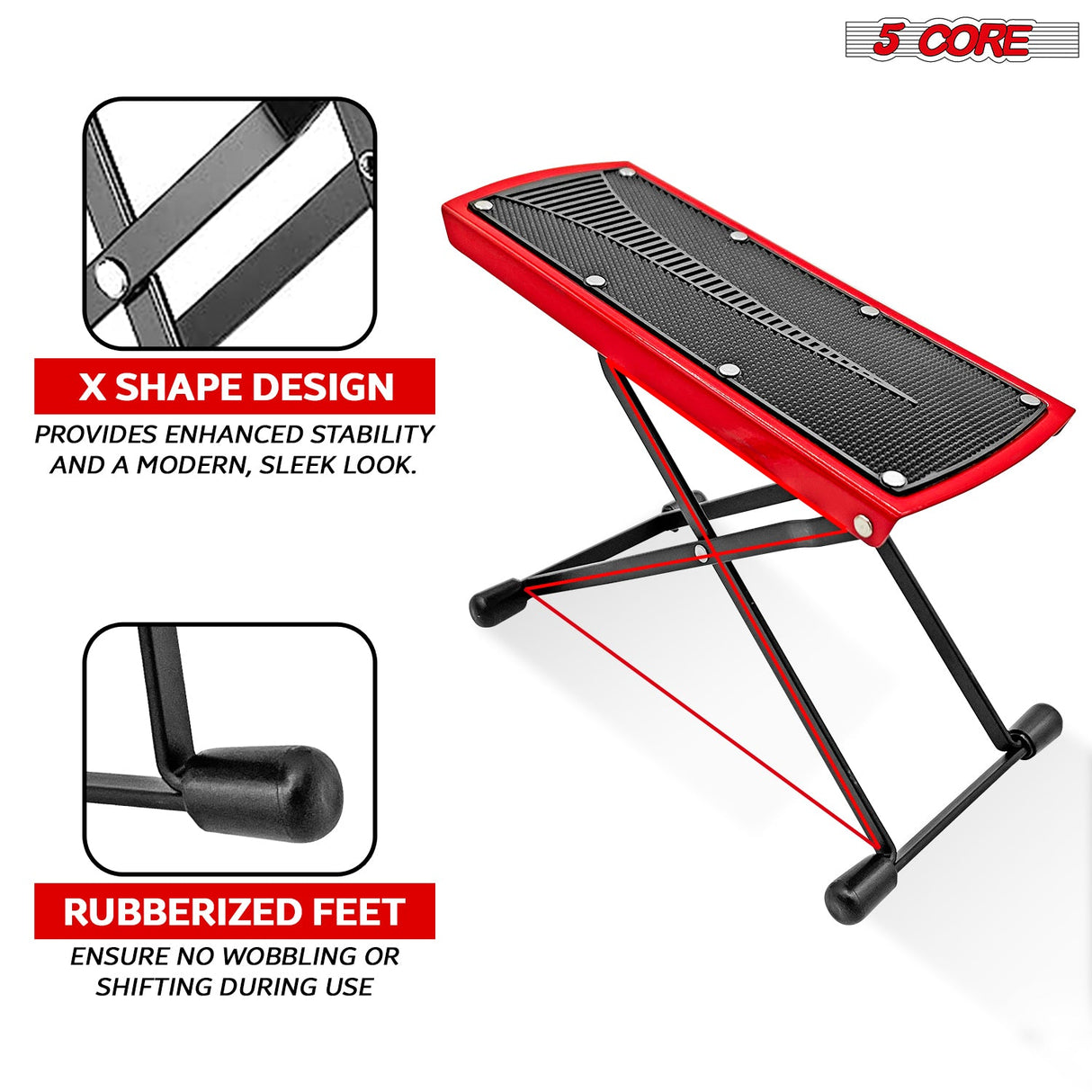 5Core Guitar Foot Stool Height Adjustable Folding Leg Rest Classical Footrest