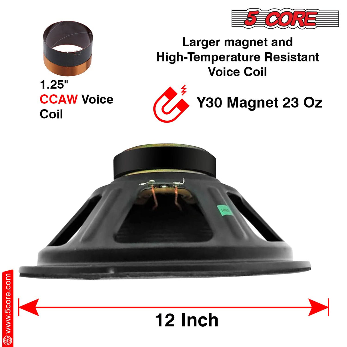 5Core 12" Subwoofer 1200W PA DJ Sub Woofer Audio Pair 8Ohm w Deep Bass Pro Audio Replacement Loud Speaker