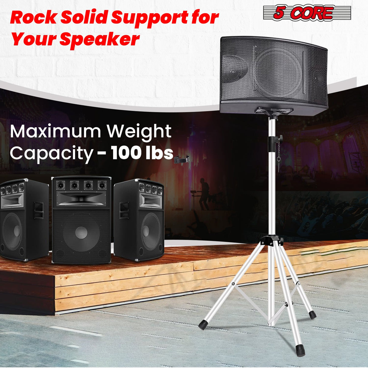 5Core Speaker Stand Tripod Tall Adjustable 72 Inch DJ Studio Monitor Stands Pole Mount WHITE