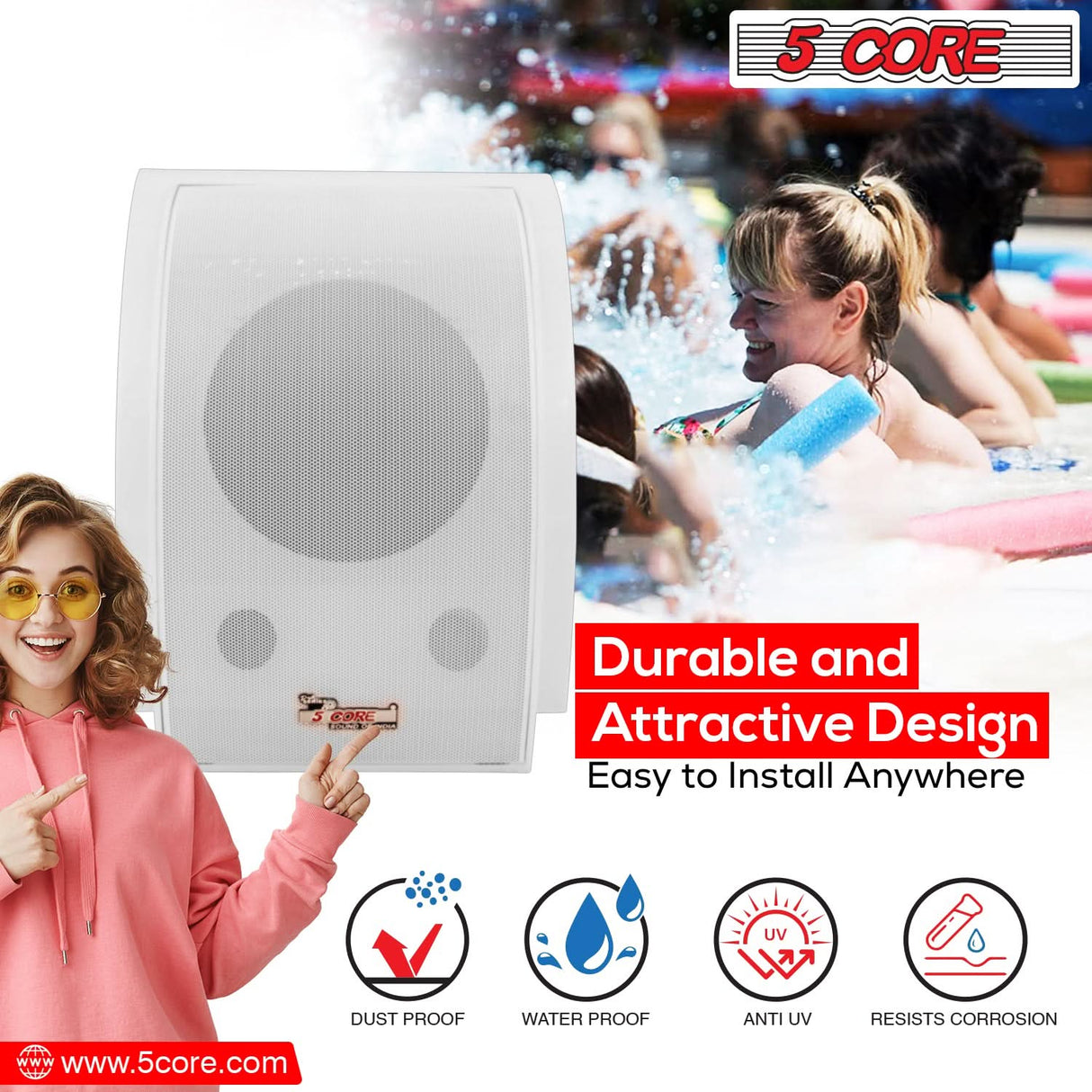 Wall-mountable 5Core outdoor speakers for discreet sound placement