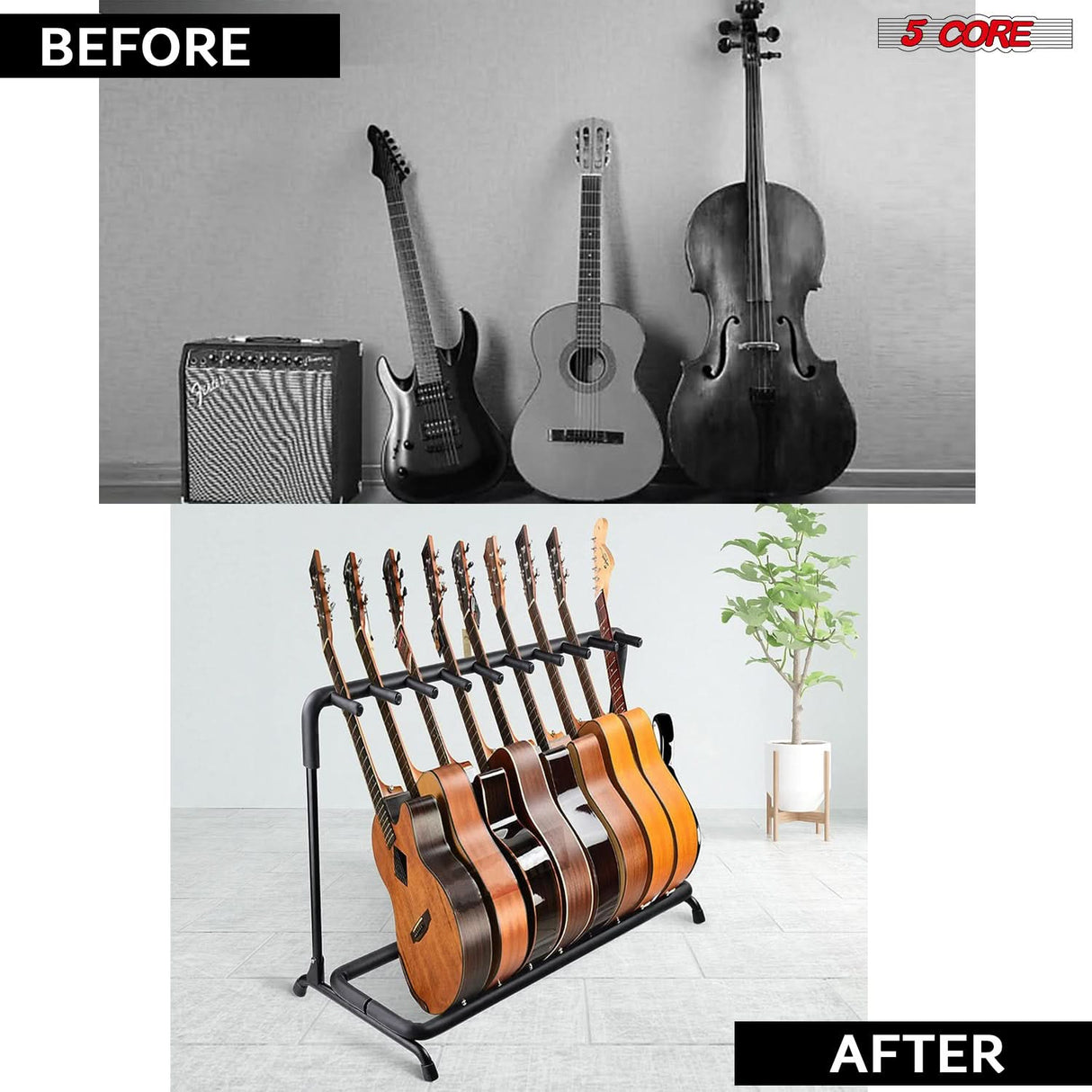 5Core Multi Guitar Rack Stand Floor 9 Slot Adjustable Flying V Guitars Holder