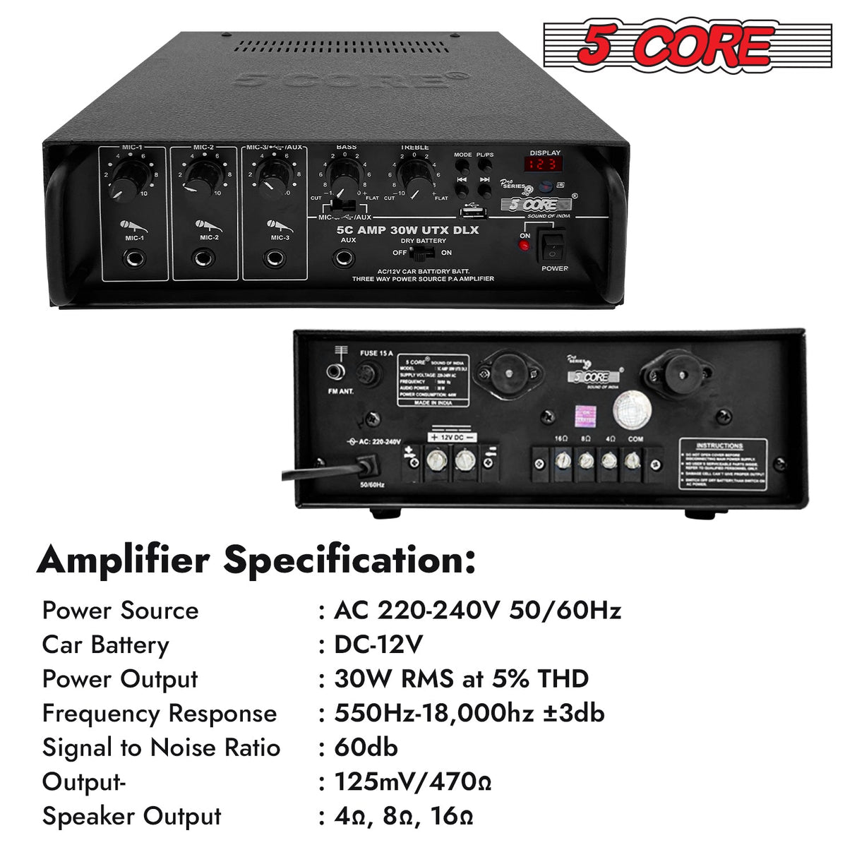 5Core Amplifier Home Audio Stereo Receiver PA Speaker Microphone Surround Sound Amp