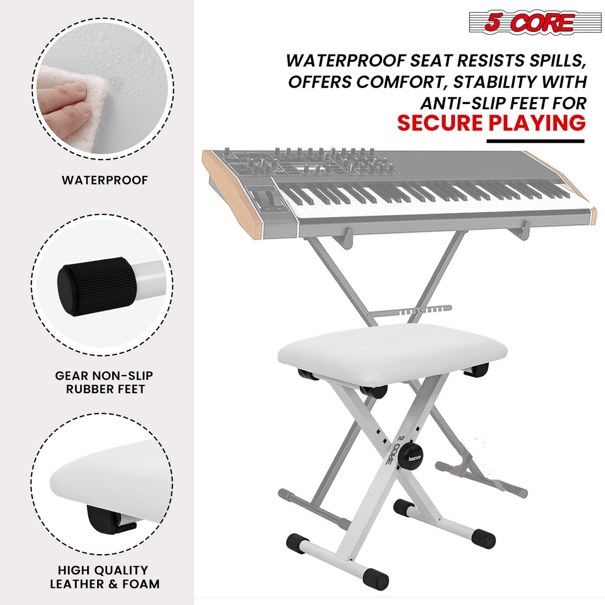 5 Core Keyboard Bench X Style Piano Stool Padded Adjustable Keyboards Chair