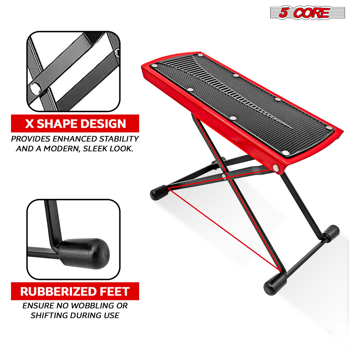 5Core Guitar Foot Stool Height Adjustable Folding Leg Rest Classical Footrest