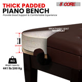 5 Core Duet Piano Bench 3.5 Inch Padded Cushioned Stool Wooden Heavy Duty Musician Chair w Storage