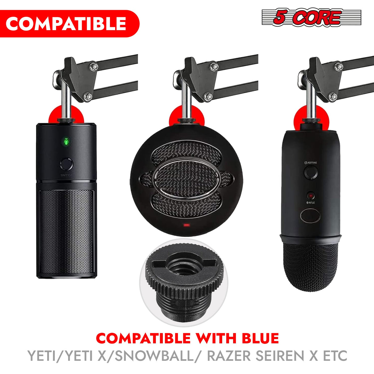 5 Core Mic Stand Adapter 5/8 Male to 3/8 Female Screw Thread Conversion Connector