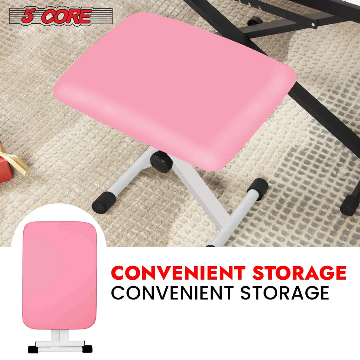 5 Core Keyboard Bench 2" Padded Cushioned Piano Stool Height Adjustable Guitar Seat Folding Portable