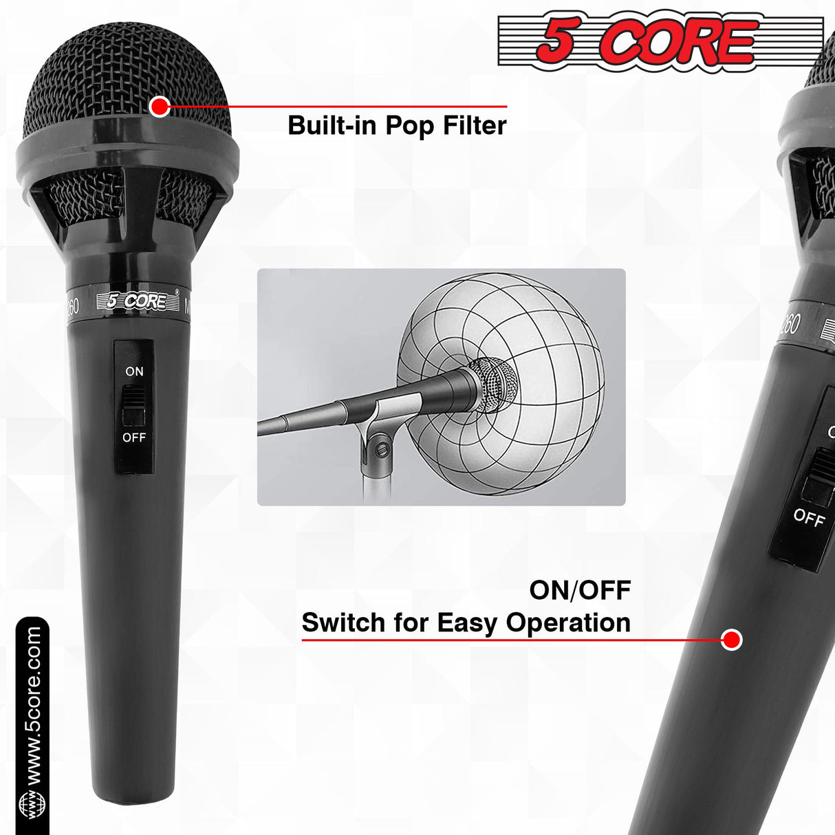 5Core XLR Microphone Dynamic Mic Karaoke Singing Studio Mics Handheld Microfono