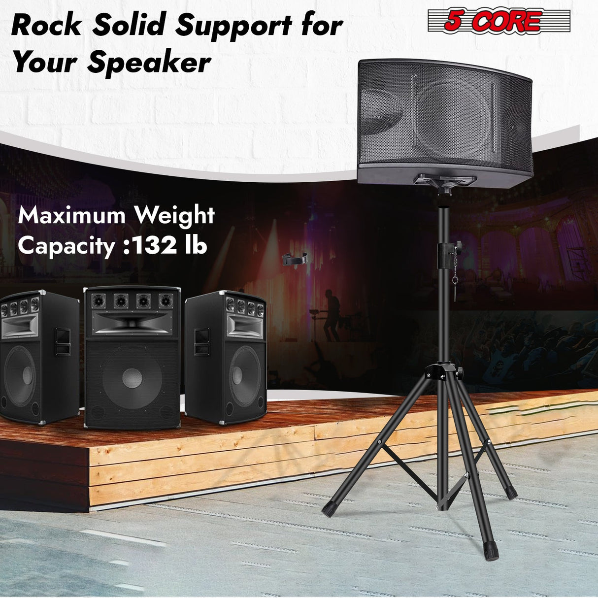 5Core Speaker Stand Tripod Floor Short Adjustable DJ Studio Monitor Stands Pole Mount BLACK