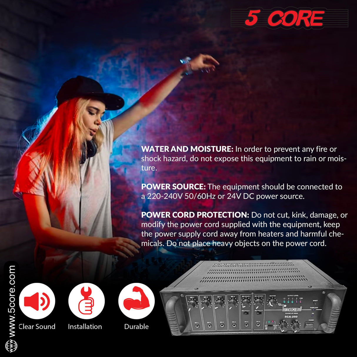 5Core Outdoor Speakers Stereo In Wall 100W Peak Passive Home Audio System