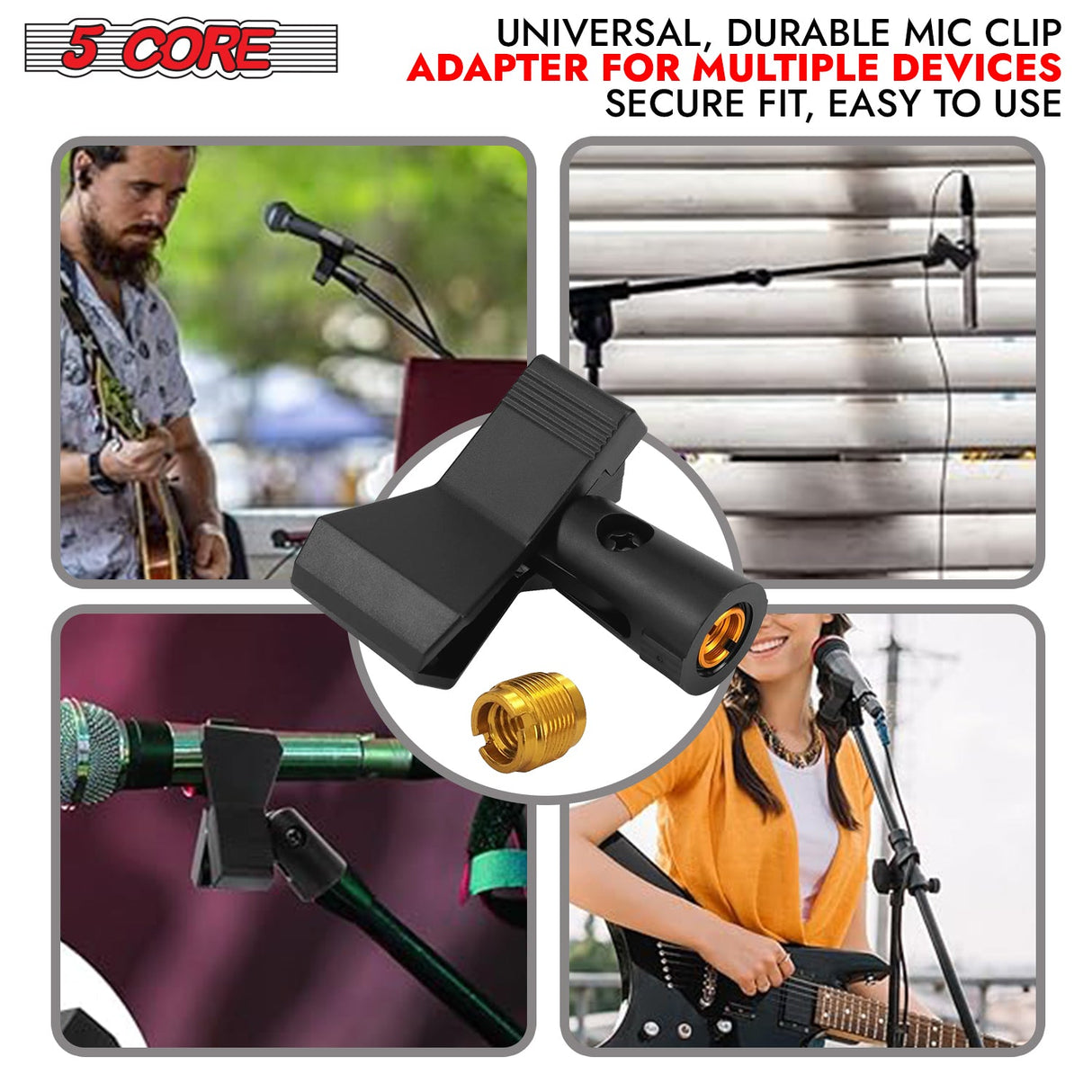 5 Core Microphone Clip Holder 2 Pieces with Screw Adapters 5/8 to 3/8 Inch