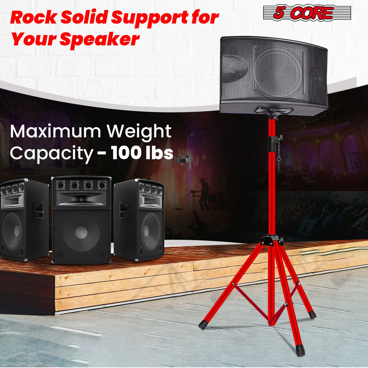 5Core Speaker Stand Tripod Tall Adjustable 72 Inch DJ Studio Monitor Stands Pole Mount RED