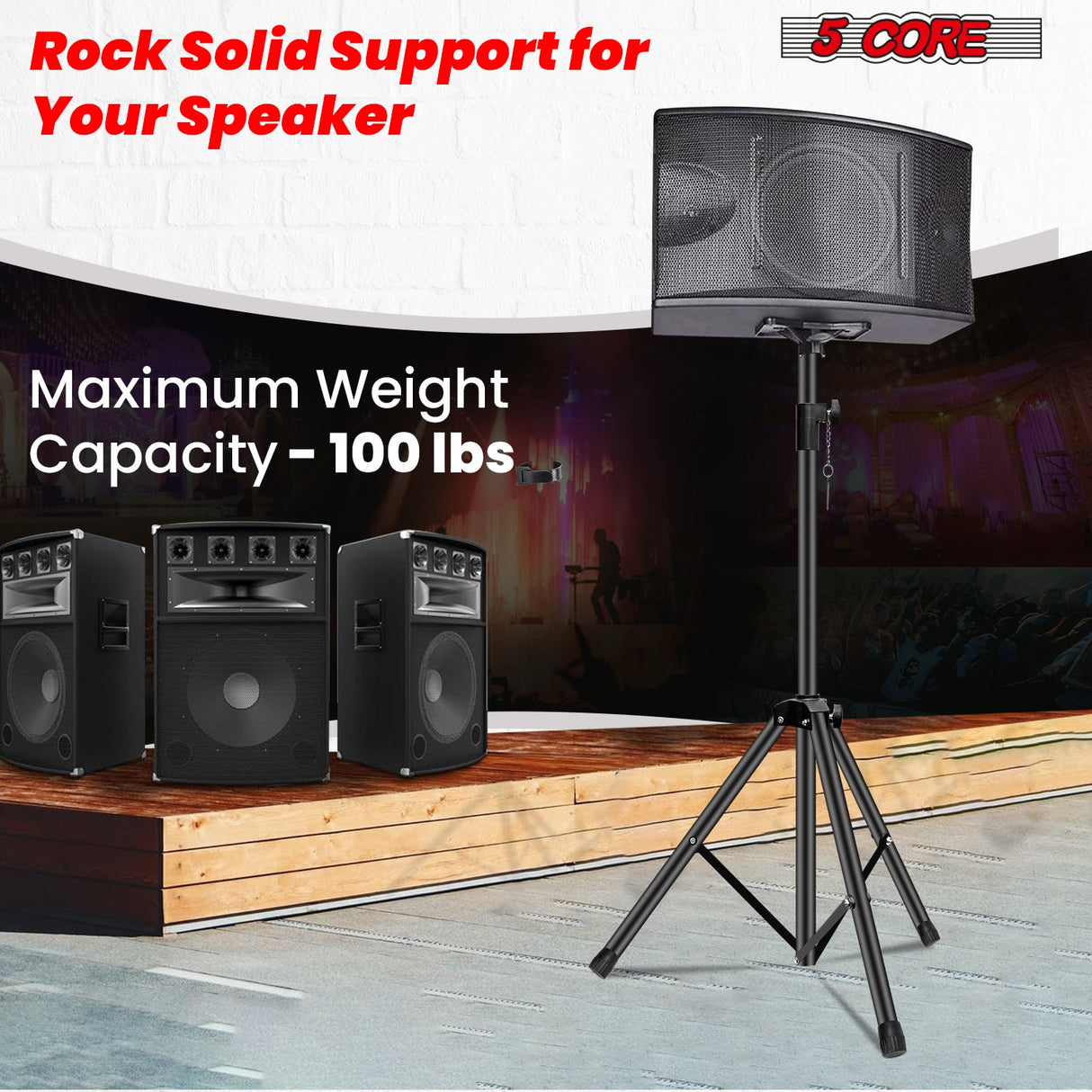 5Core Speaker Stand Tripod Tall Adjustable 72 Inch DJ Studio Monitor Stands Pole Mount BLACK