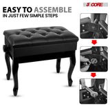 5 Core Piano Bench 3" Padded Cushioned Stool Wooden Heavy Duty Adjustable Musician Chair w Storage