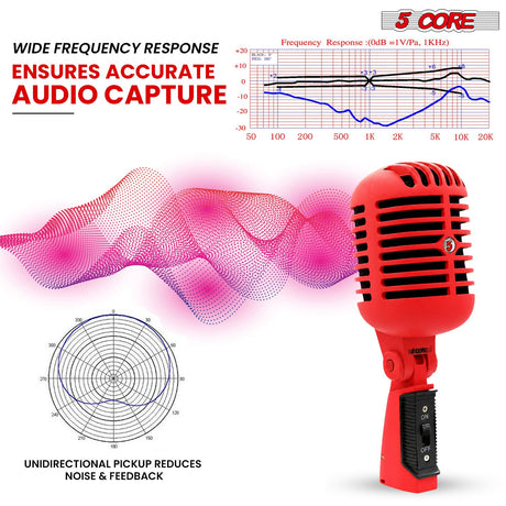 5Core Vintage Microphone Classic Dynamic Professional XLR Studio Retro Style Mic RED