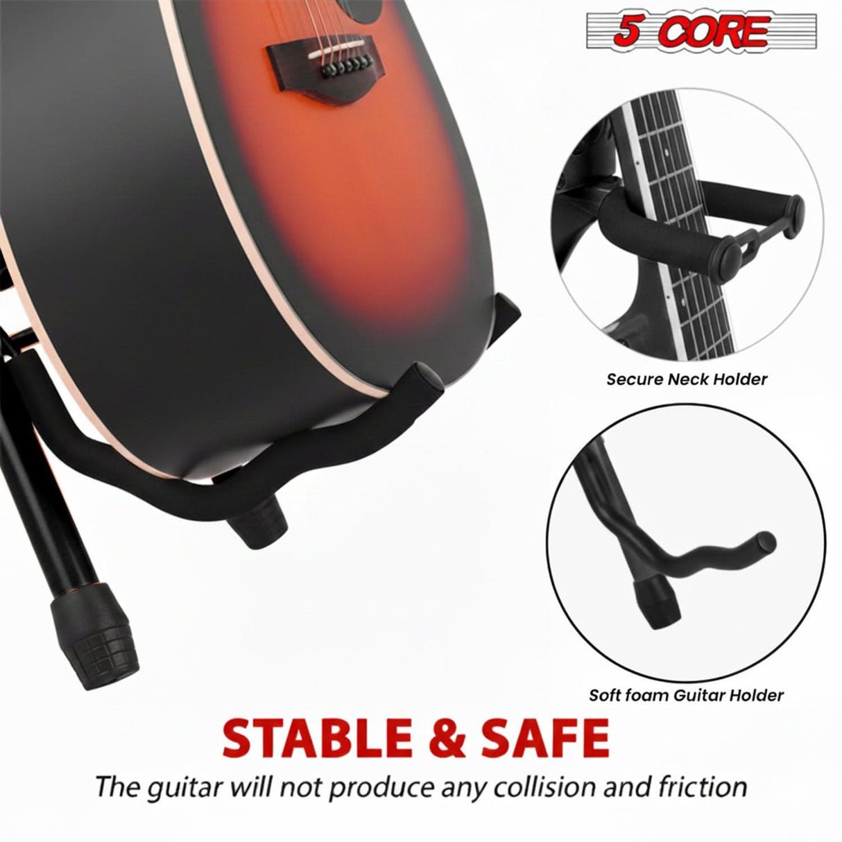 5Core Guitar Stool 3.15" Padded Chair Foldable Heavy Duty Music Seat Built in Foot Rest Guitar Stand
