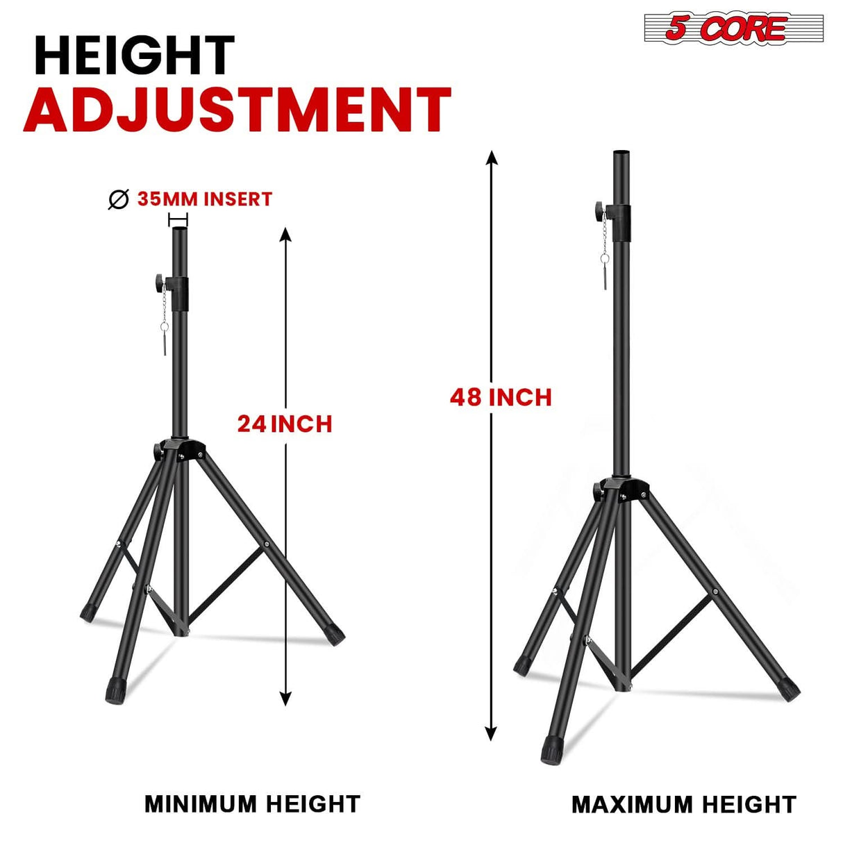 5 Core Speaker Stand 4Ft Adjustable Heavy Duty PA DJ Tripod Studio Monitor Stands w 35mm Insert