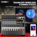5 Core Audio Mixer 8 Channel DJ Soundboard USB Interface Bluetooth Mixing Console w 99 DSP Effect