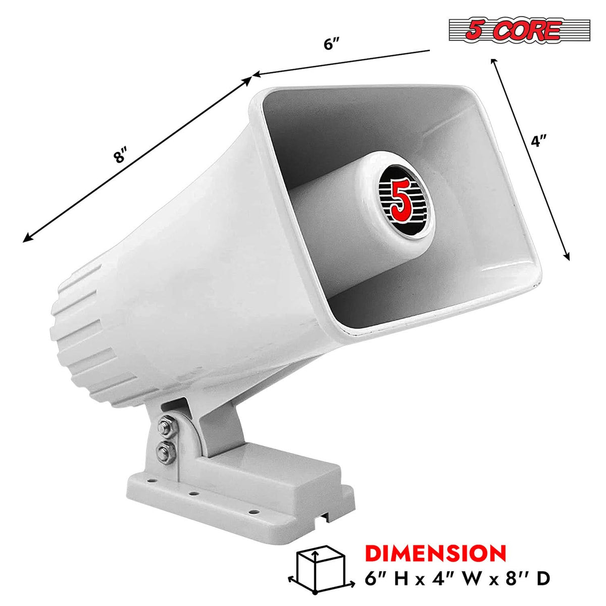5 Core 6 Inch PA Horn 200W Loud Speaker Pair Bull Horn Loud Audio 8Ohm All Weather Indoor Outdoor