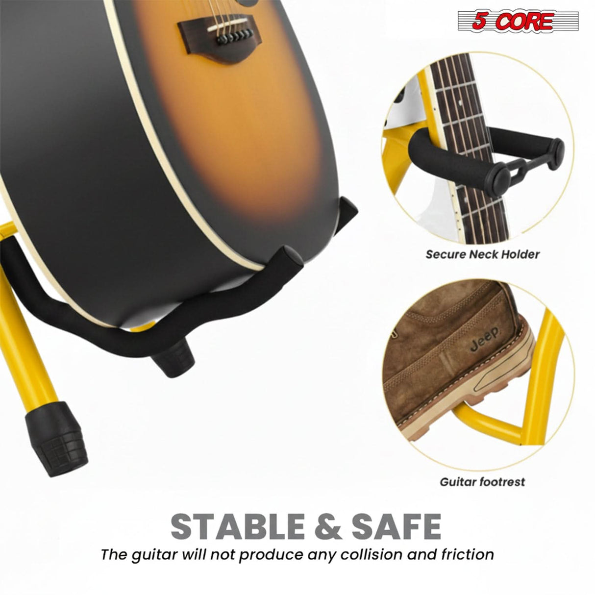 5 Core Guitar Stool 3.15" Padded Chair Foldable Music Seat w Built in Foot Rest Guitar Stand