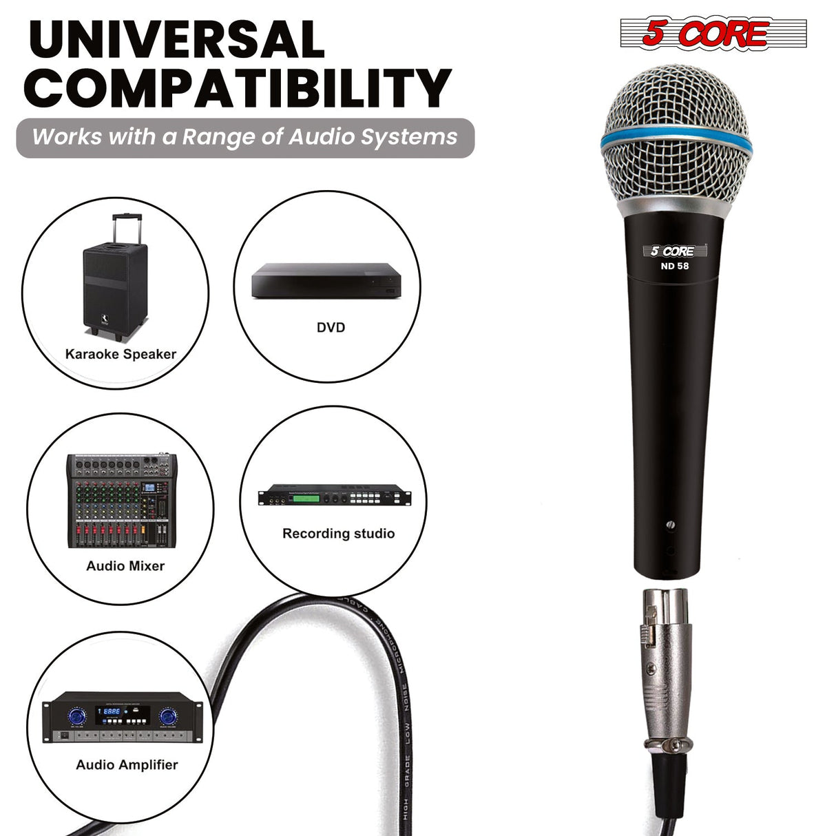 5 Core Microphone Professional Dynamic Mic Karaoke Singing XLR Wired Micrófono