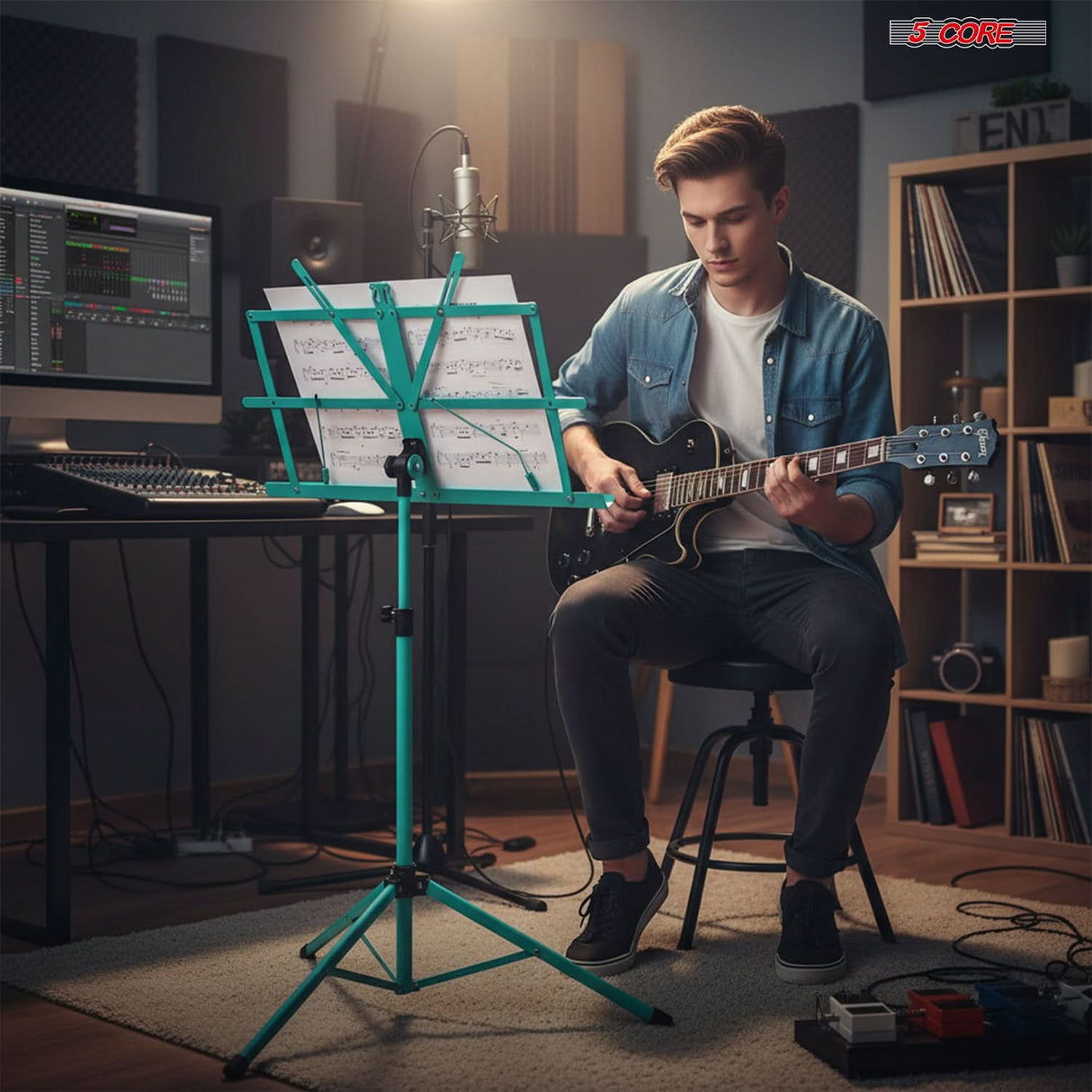 5 Core Music Stand Adjustable 57" Desktop Book Stands Sheet Holder All Metal Portable Bookstand