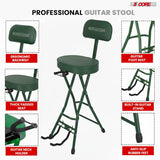 5Core Guitar Stool 3.15" Padded Chair w Backrest Foldable Music Seat Built in Foot Rest Guitar Stand