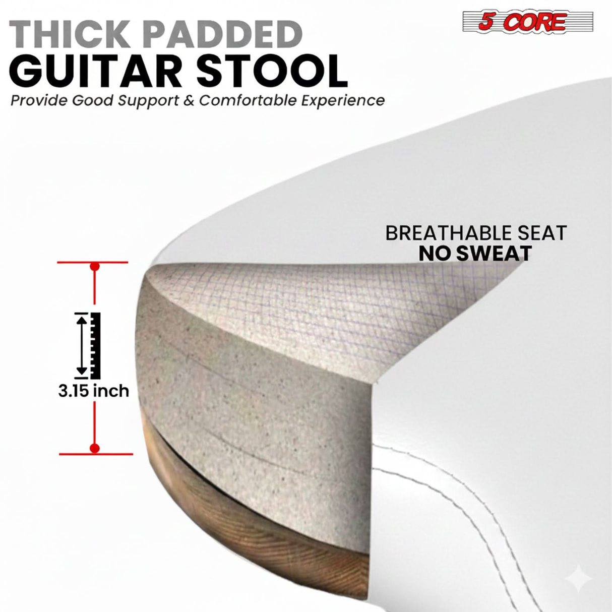 5Core Guitar Stool 3.15" Padded Chair w Backrest Foldable Music Seat Built in Foot Rest Guitar Stand