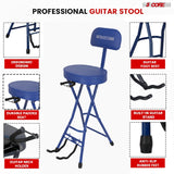 5Core Guitar Stool 3.15" Padded Chair w Backrest Foldable Music Seat Built in Foot Rest Guitar Stand