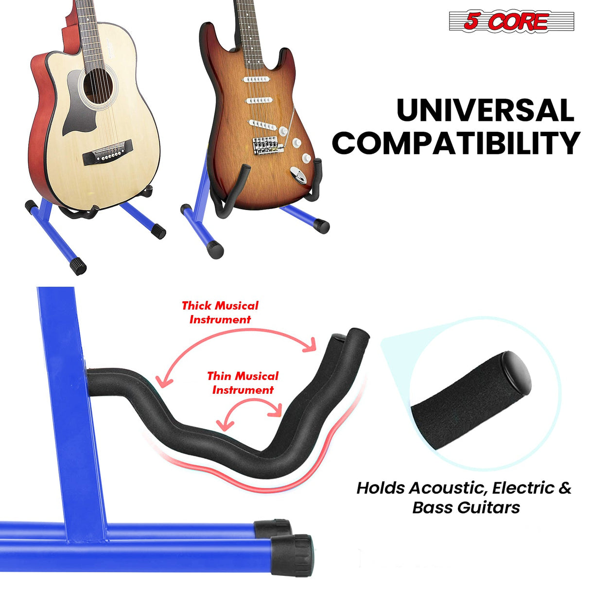 5 Core Guitar Stand A Frame Shape w Soft Foam Arm Non Slip Rubber for Acoustic Electric Bass Ukulele