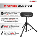 5 Core Drum Throne 3" Thick Padded Memory Foam Comfortable Drummer Stool 330Lb Capacity Adjustable
