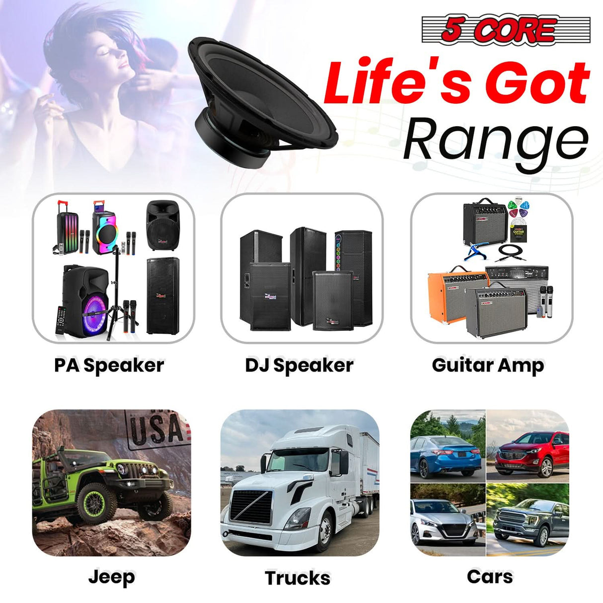 5 Core 10" Subwoofer 600 Watt PA DJ Sub Woofer Speaker 8Ohm Deep Bass Audio Replacement Loud Speaker