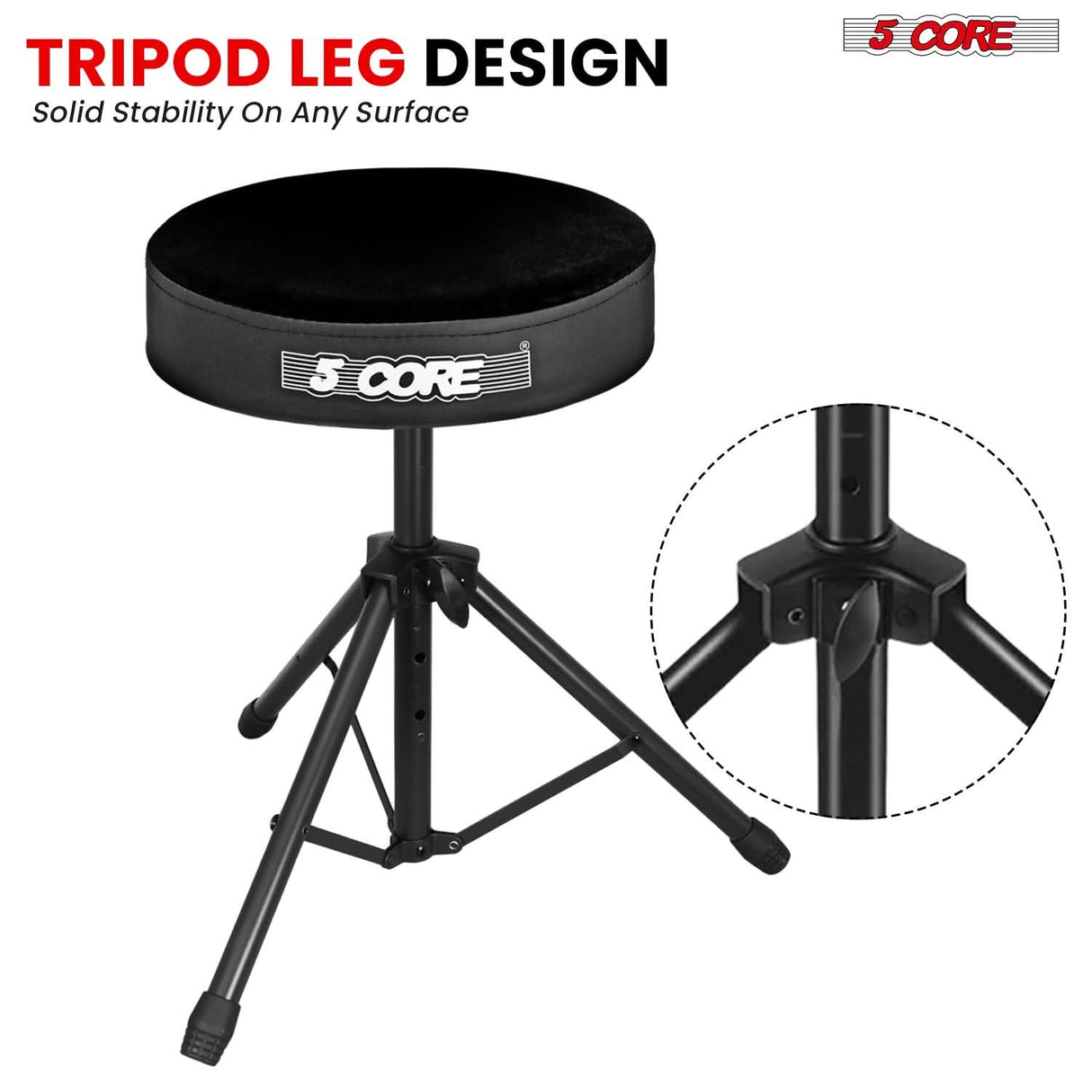 5 Core Drum Throne 3" Thick Padded Memory Foam Comfortable Drummer Stool 330Lb Capacity Adjustable