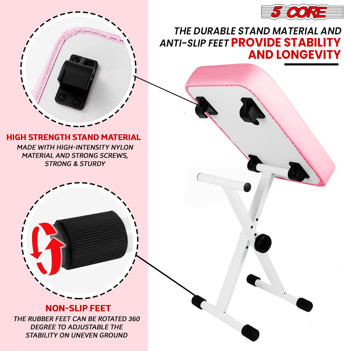 5 Core Keyboard Bench X Style Piano Stool Heavy Duty Adjustable Keyboards Chair