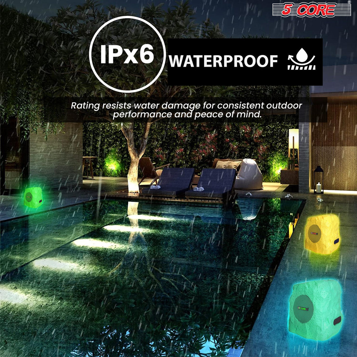 5Core Outdoor Wireless Speakers Bluetooth Rock Waterproof Linkable TWS Garden Speaker BROWN 1 PC