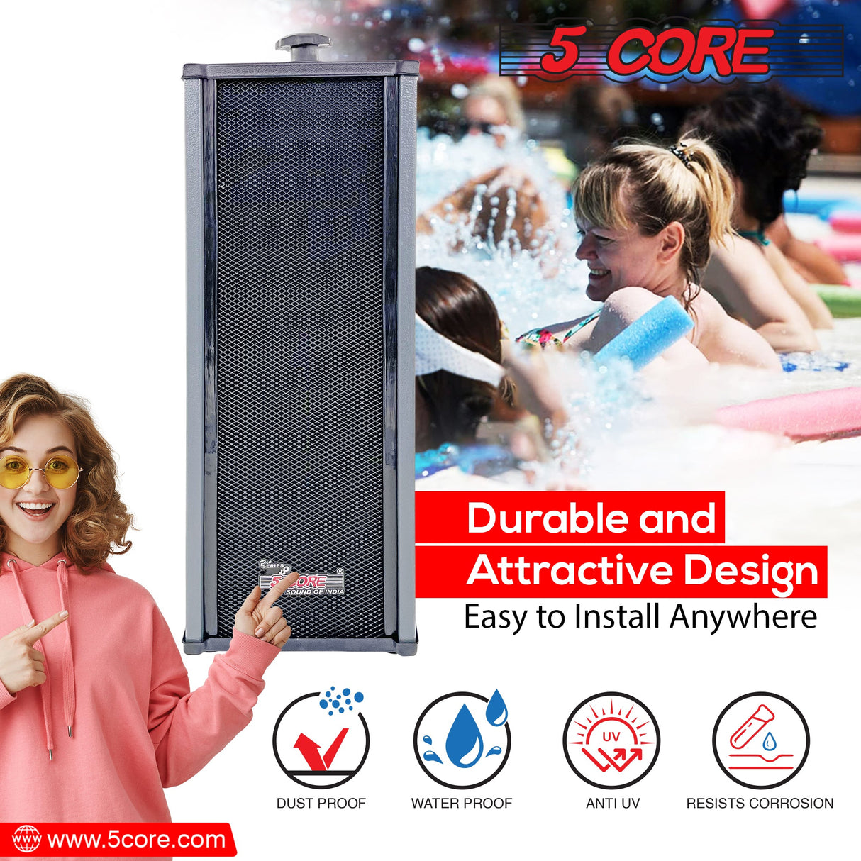 5Core Outdoor Speakers Stereo In Wall 100W Peak Passive Home Audio System