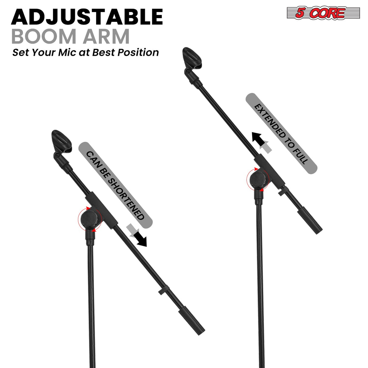 5 Core Mic Stand Floor Pair Adjustable 72" Tripod Microphone Stands w Telescoping Boom Arm
