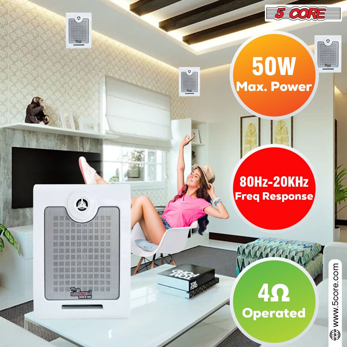 5Core Outdoor Speakers Stereo In Wall 500W Peak Passive Home Audio System