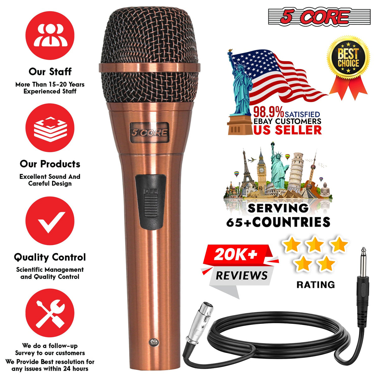 5Core XLR Microphone Dynamic Mic Karaoke Singing Studio Microfono Handheld Mics