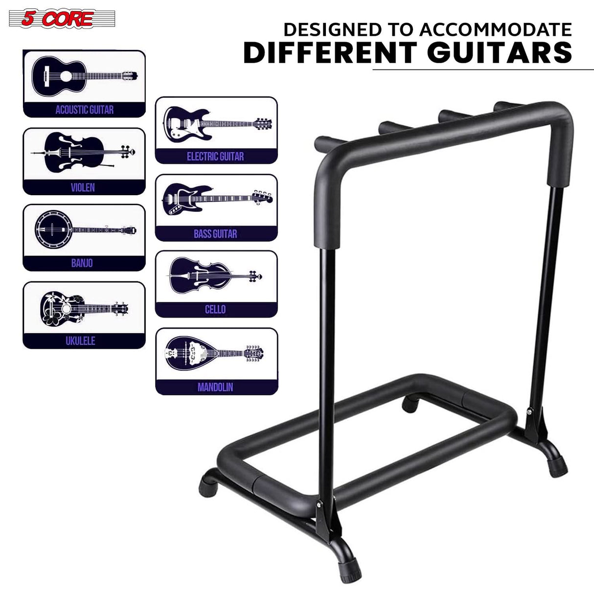 5 Core Multi Guitar Rack Stand Floor 3 Slot Adjustable Flying V Guitars Holder
