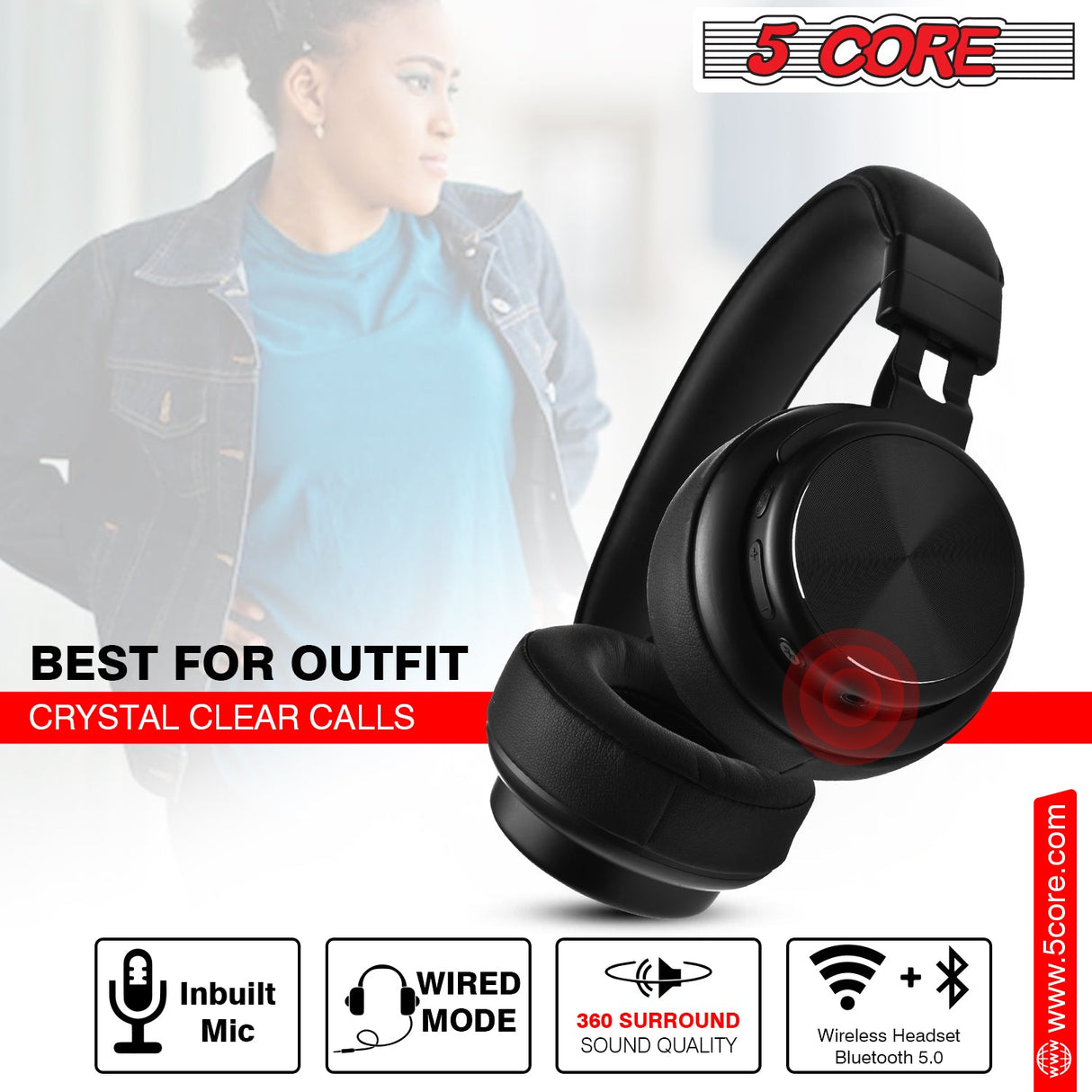 5Core Bluetooth Headphones Wireless Noise Cancelling Audifonos Inalambricos