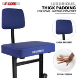 5 Core Piano Bench 3" Padded Cushioned Stool w Backrest Heavy Duty Musician Chair Height Adjustable