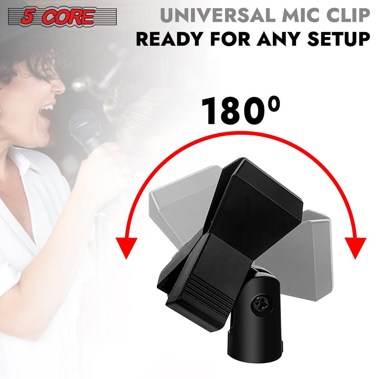 5 Core Microphone Clip Holder 2 Pieces with Screw Adapters 5/8 to 3/8 Inch
