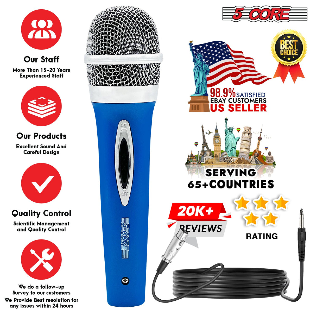 5Core XLR Microphone Dynamic Mic Karaoke Singing Studio Mics Handheld Microfono