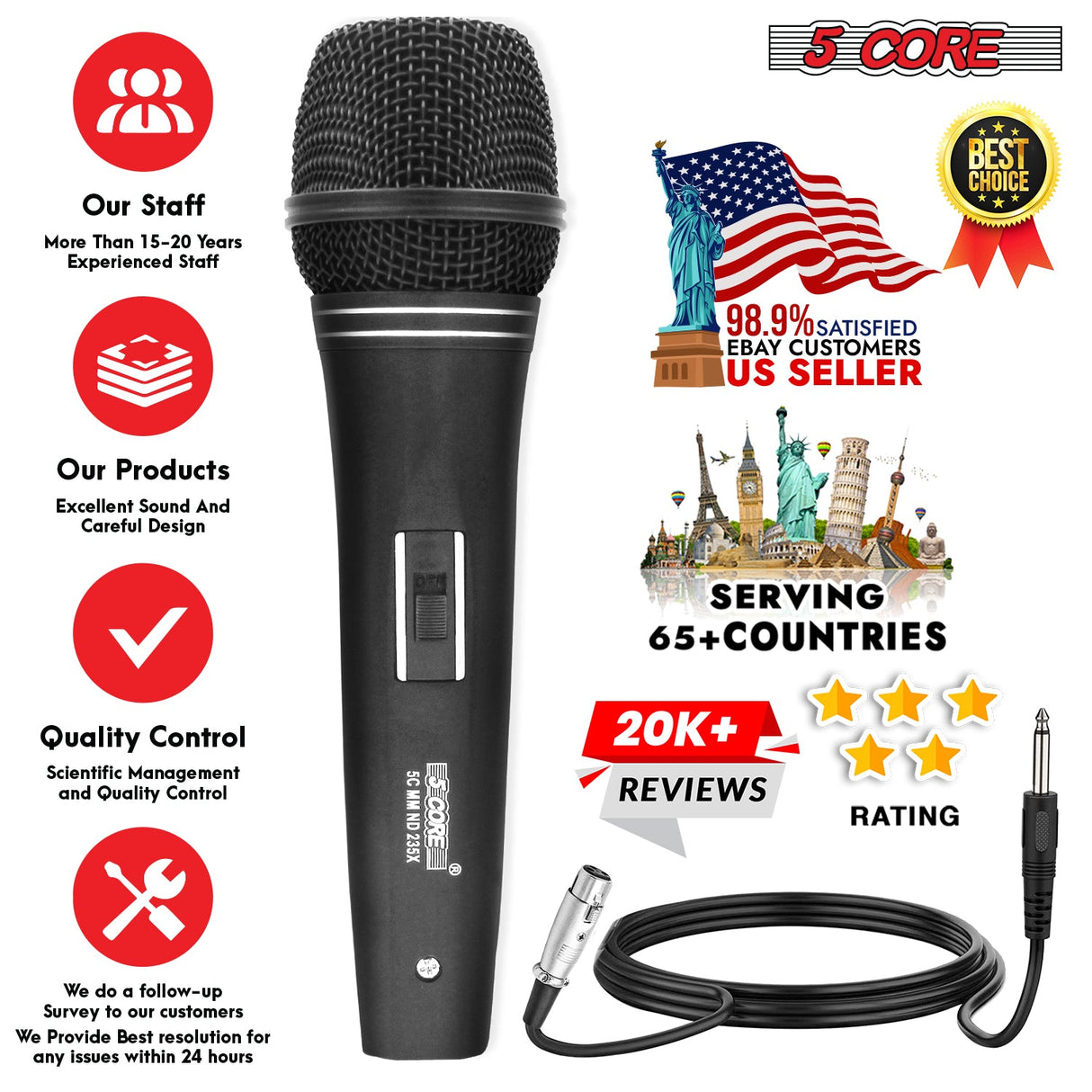 5Core XLR Microphone Dynamic Mic Karaoke Singing Studio Microfono Handheld Mics