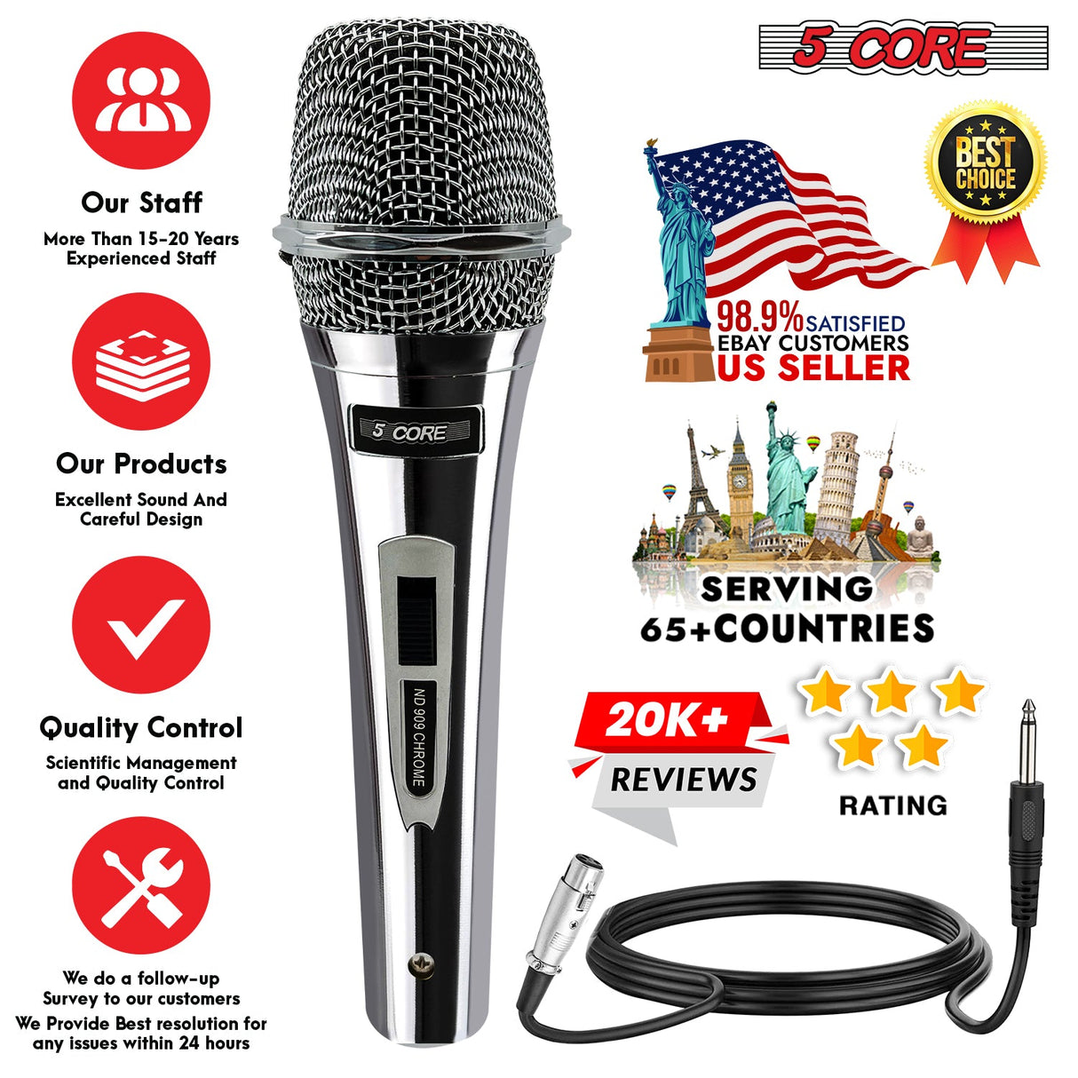 5Core XLR Microphone Dynamic Mic Karaoke Singing Studio Microfono Handheld Mics