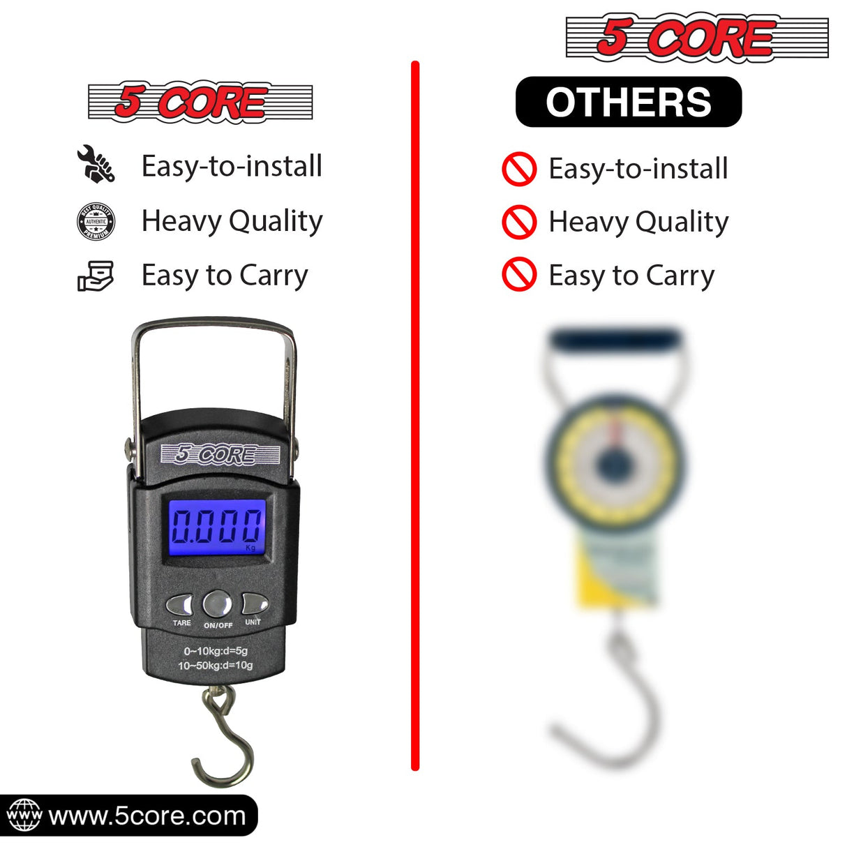 5Core Digital Fishing Scale 110lb/50kg Hanging Luggage Weighing Scales w Measuring Tape