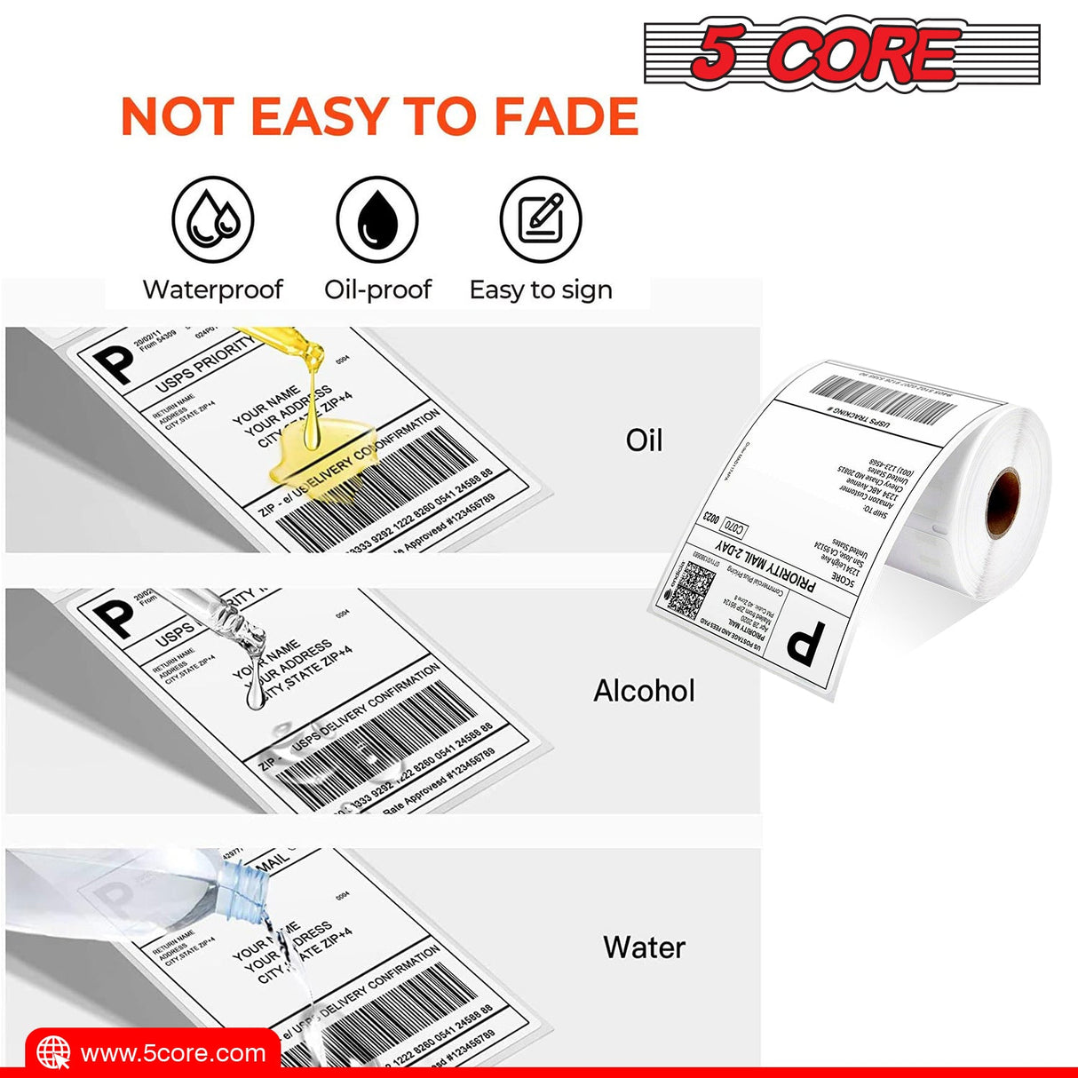 5 Core 4x6 Direct Thermal Shipping Labels, 1 Rolls 250 Labels per Roll, Perforated, Mailing Postage Shipping Label Compatible with Zebra Rollo