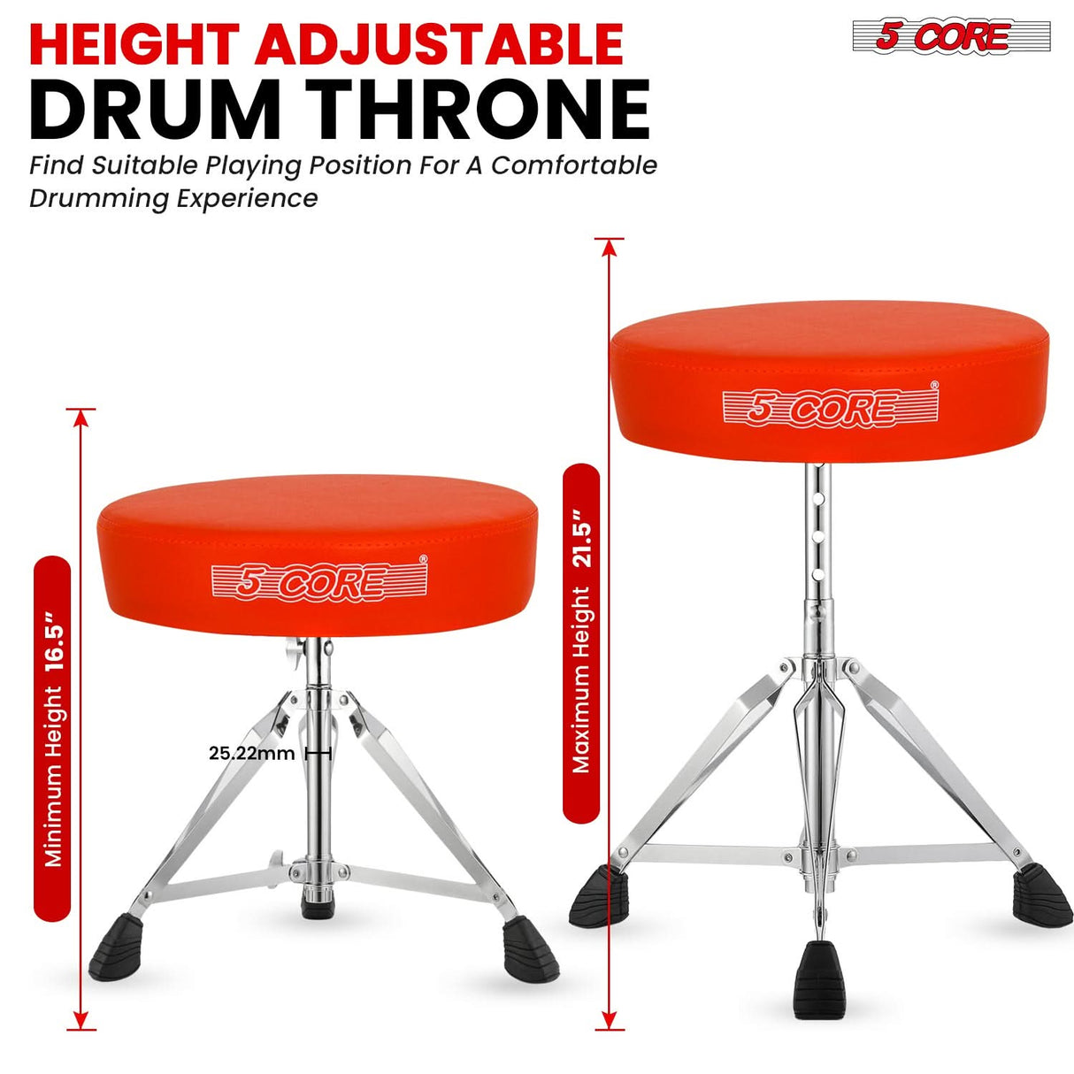5Core Drum Throne Adjustable Guitar Stool Padded Seat + Drum Practice Pad Snare Drumming Stand