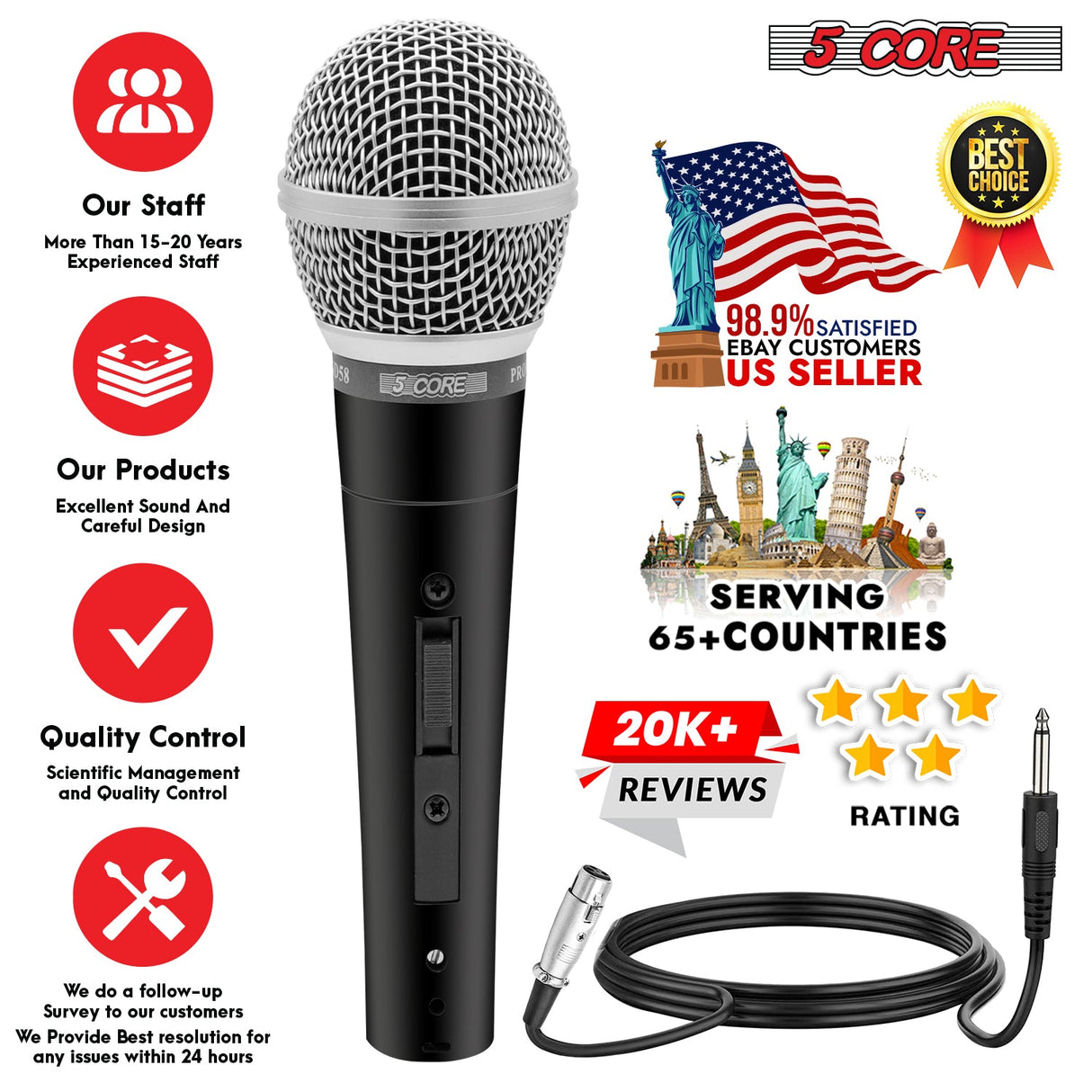 5Core XLR Microphone Dynamic Mic Karaoke Singing Studio Microfono Handheld Mics